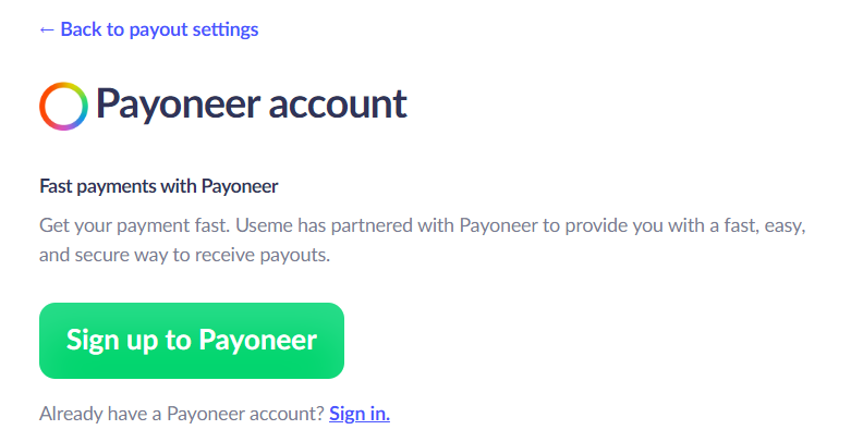 How to Add Payoneer Payouts in Useme