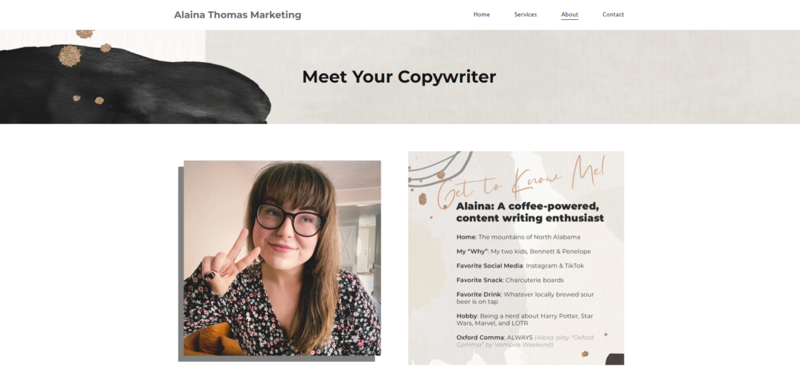 copywriter portfolio example – Alaina Thomas