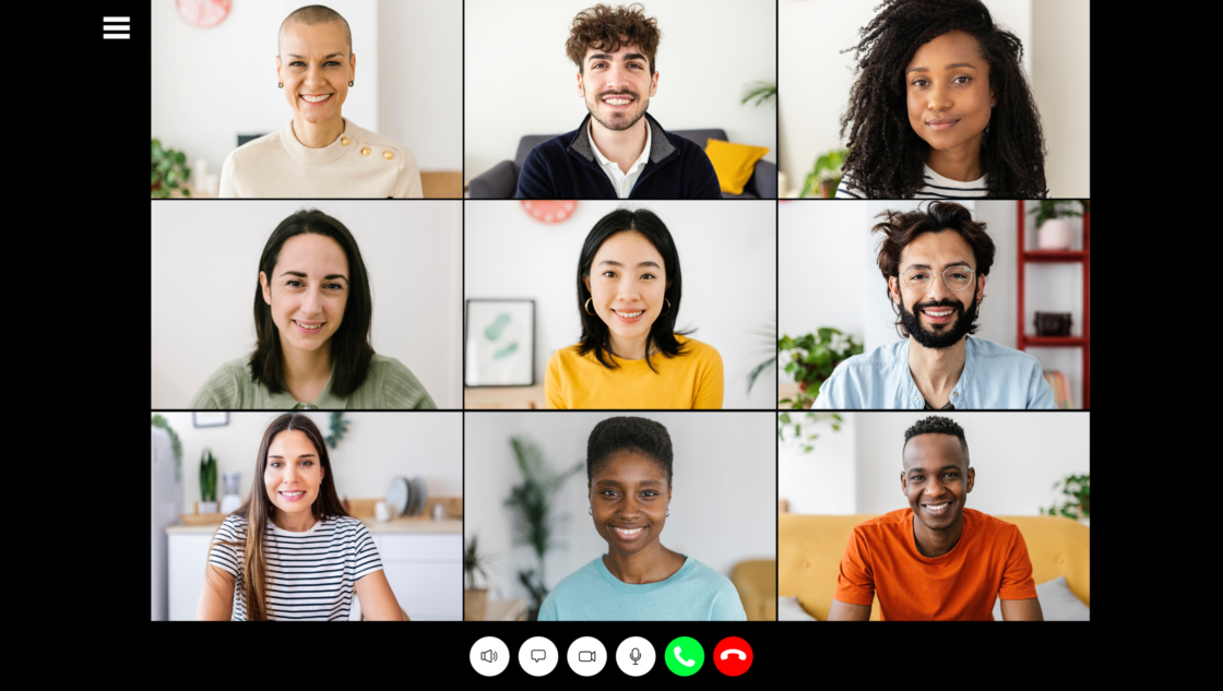 A group of people of different nationalities gathered for an online call