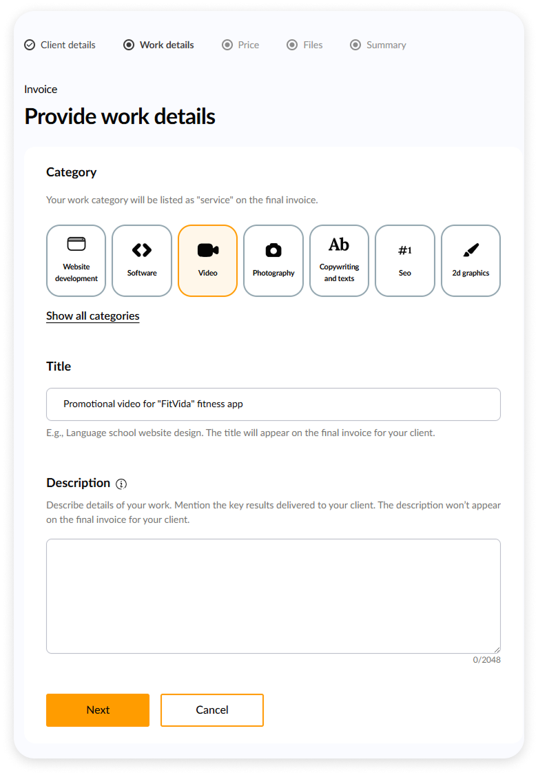 invoicing form's new design