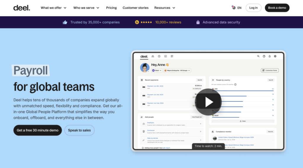 Deel main page screenshot