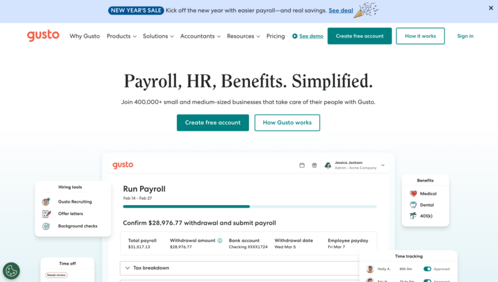 Gusto main page screenshot