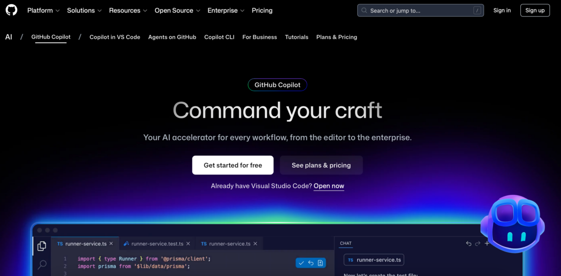 GitHub Copilot main page screenshot