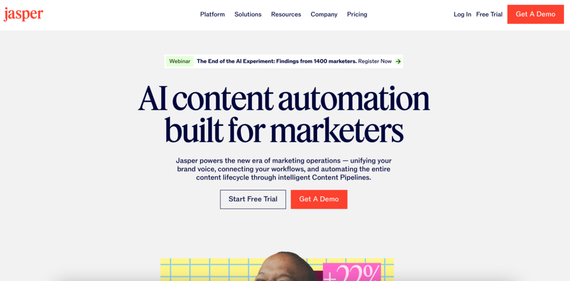 Jasper AI main page screenshot