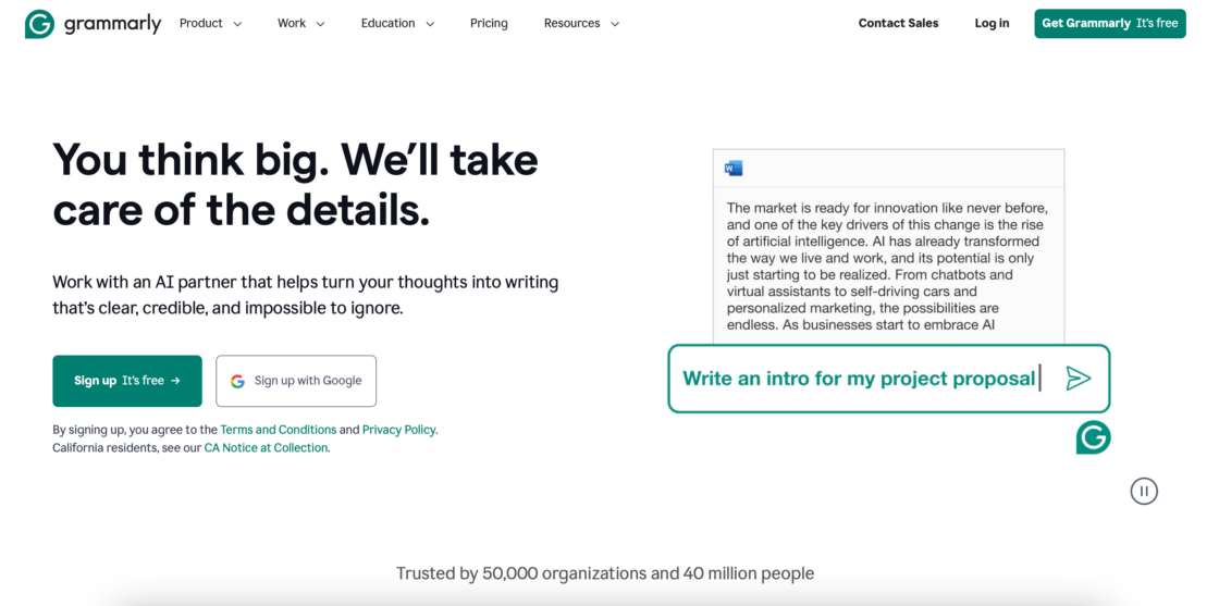 Grammarly main page screenshot