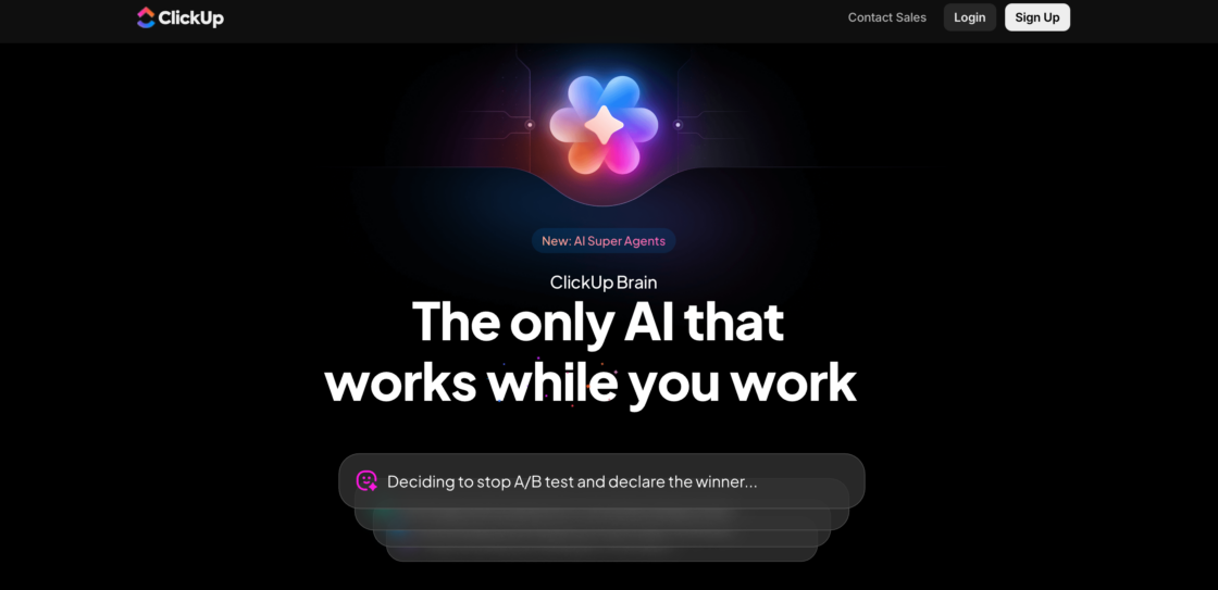 Clickup AI tool main page screenshot