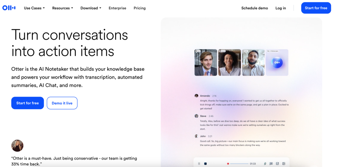 Otter AI main page screenshot