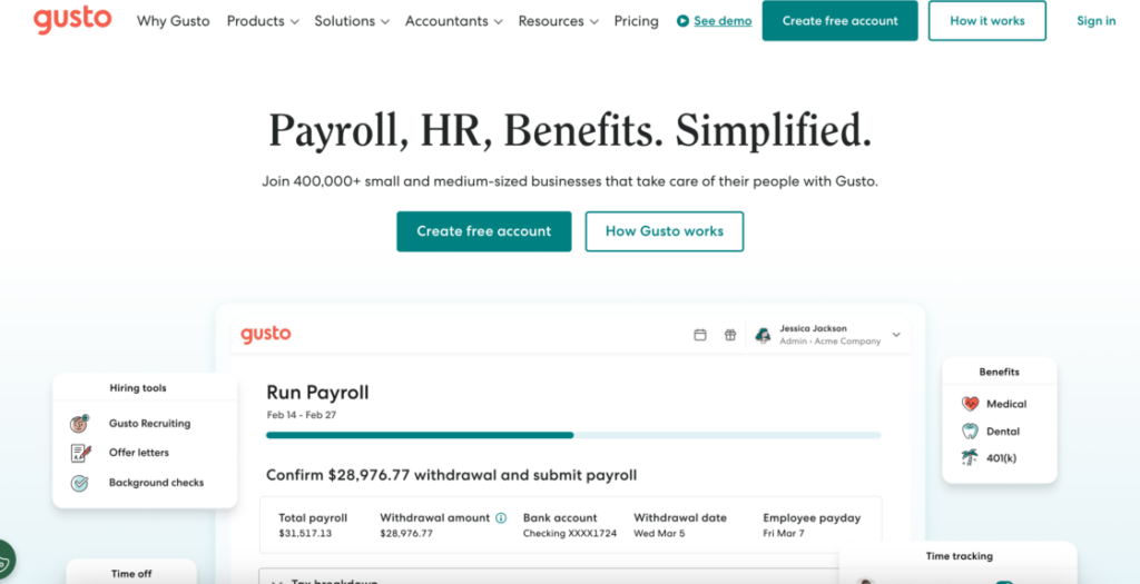 Gusto website screensgot