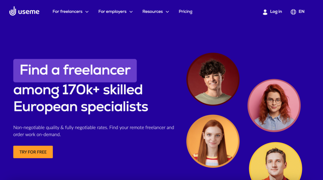 Useme main page screenshot