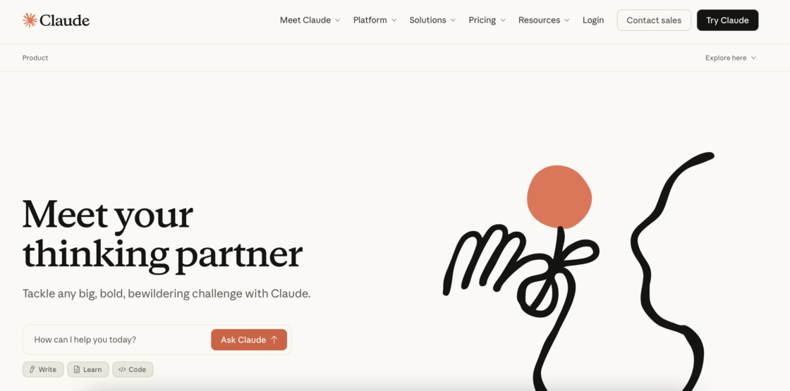 Claude AI for marketing website main page screenshot