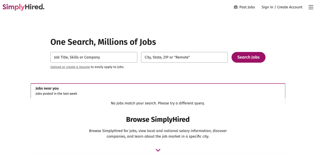SimplyHired main page screenshot