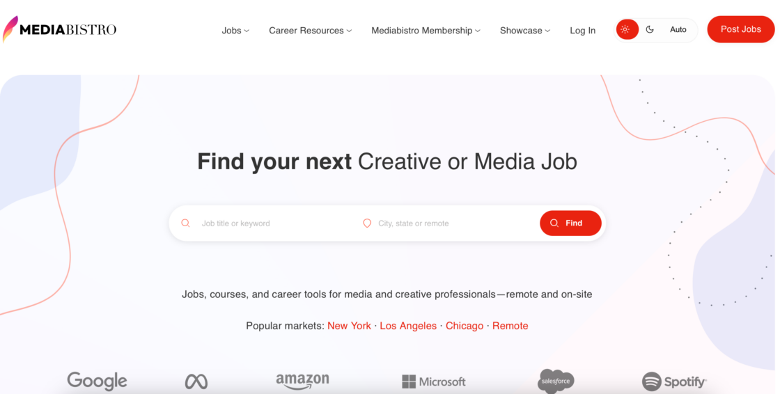 MediaBistro main page screenshot