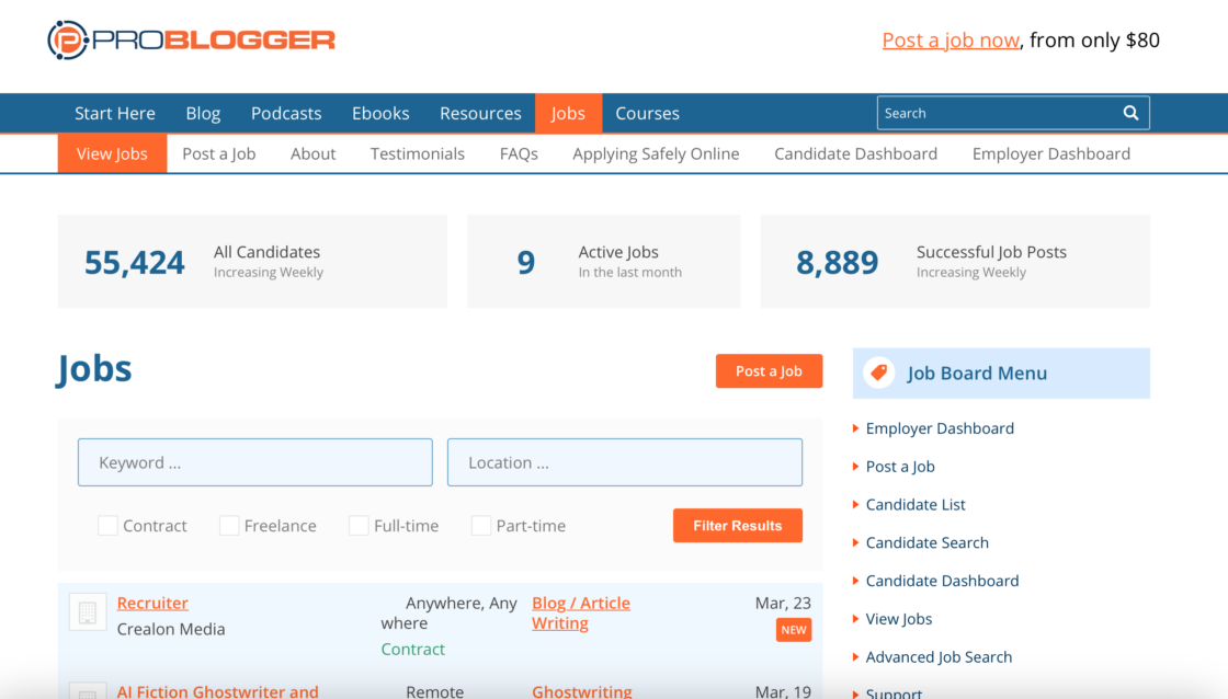 ProBlogger job board screenshot