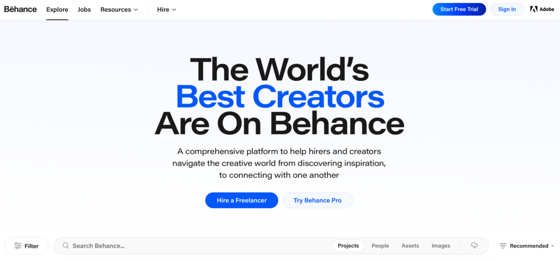 Behance main page screenshot