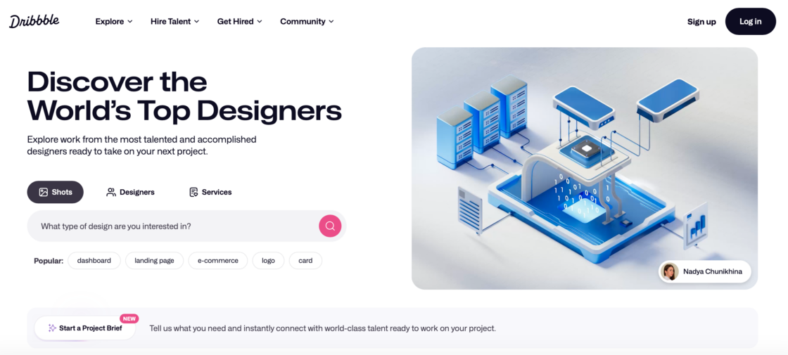 Dribbble main page screenshot