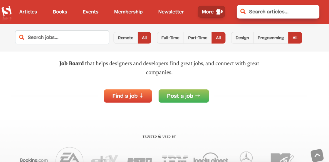 Smashing Magazine Jobs main page screenshot