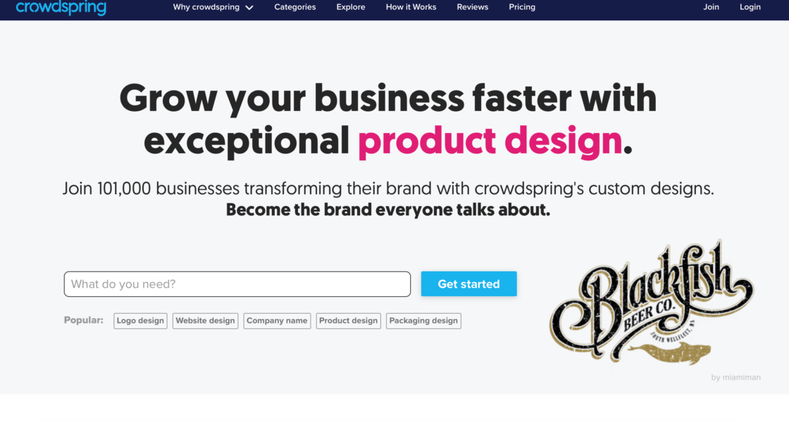 CrowdSpring main page screenshot
