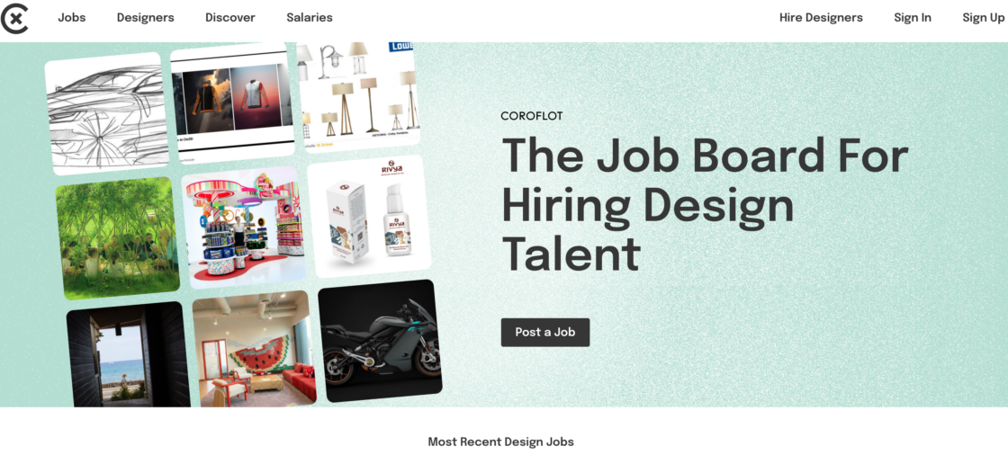 Coroflot mainpage screenshot