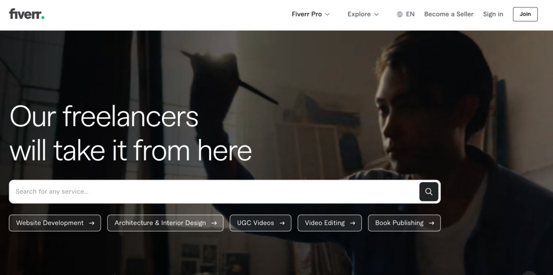 Fiverr main page screenshot