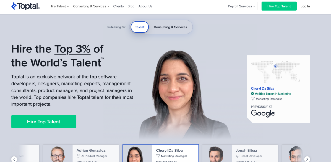 Toptal main page screenshot