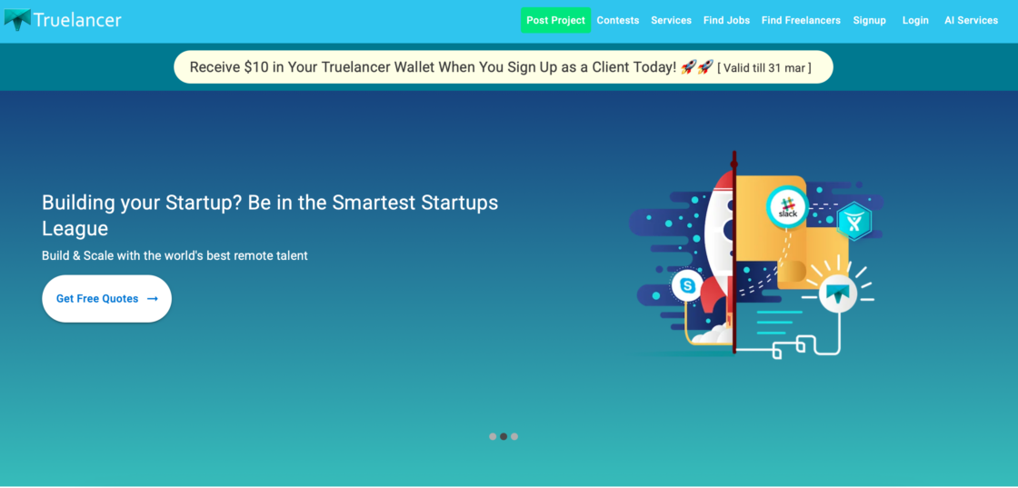 Truelancer mainpage screenshot