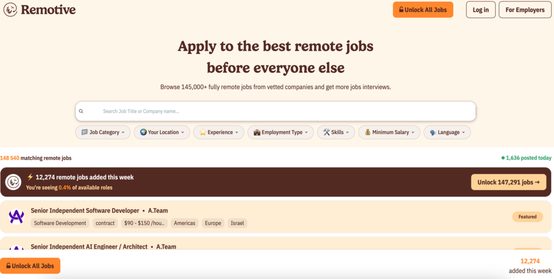 Remotive mainpage screenshot