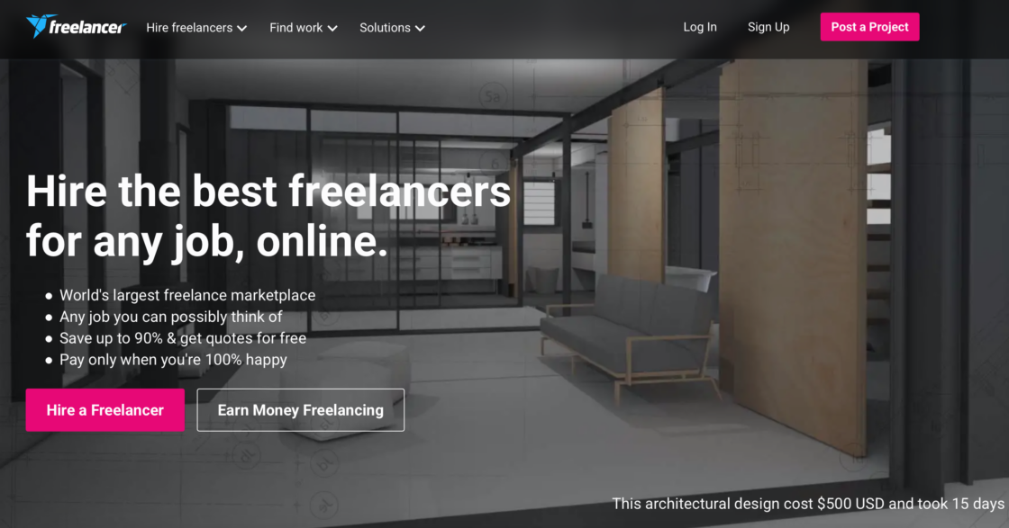 Freelancer.com main page screenshot