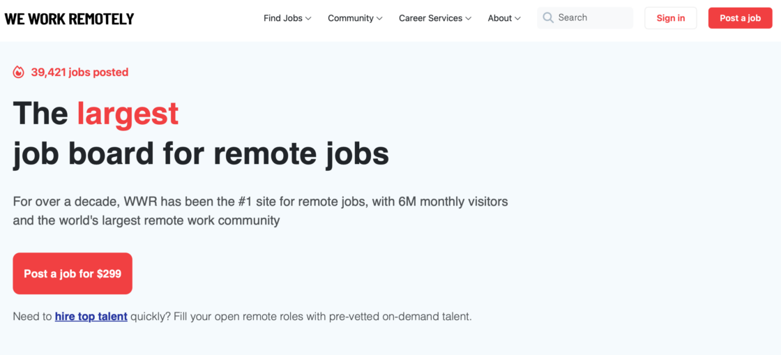 We Work Remotely mainpage screenshot