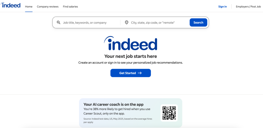 Indeed mainpage screenshot
