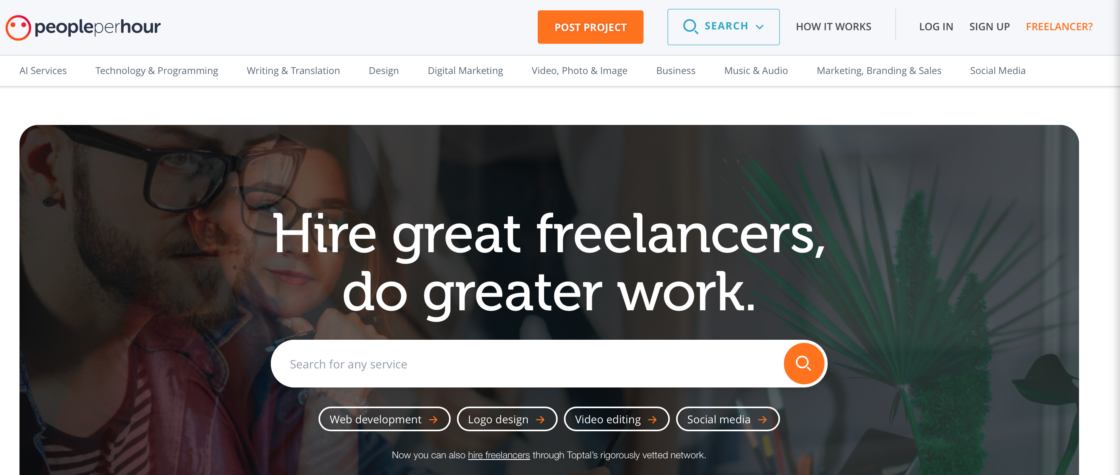 PeoplePerHour main page screenshot