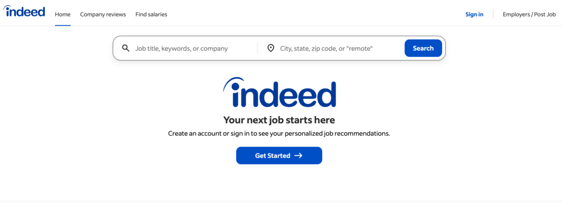Indeed main page screenshot