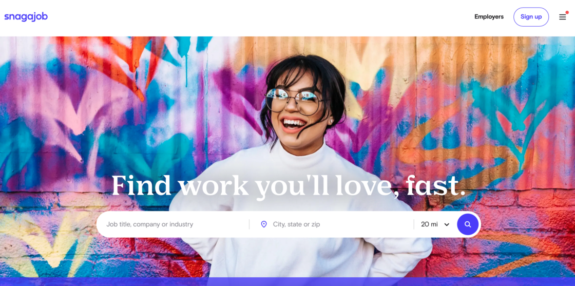 Snagajobs main page screenshot