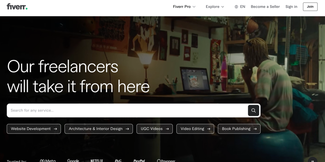 Fiverr main page screenshot
