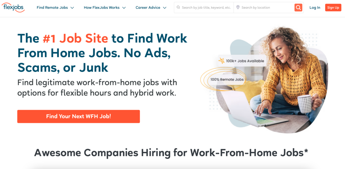 FlexJobs main page screenshot