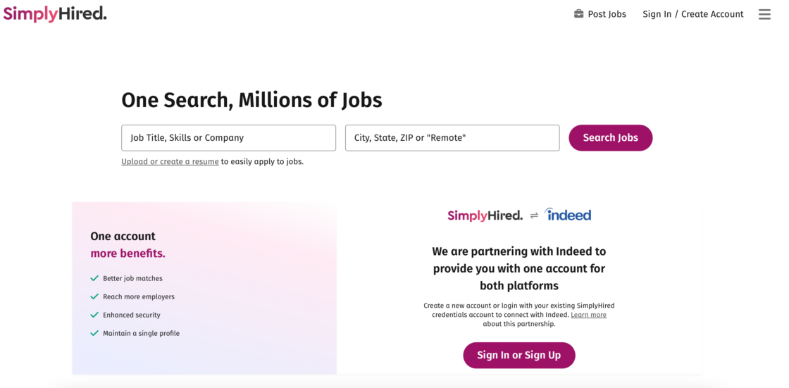SimplyHired main page screenshot