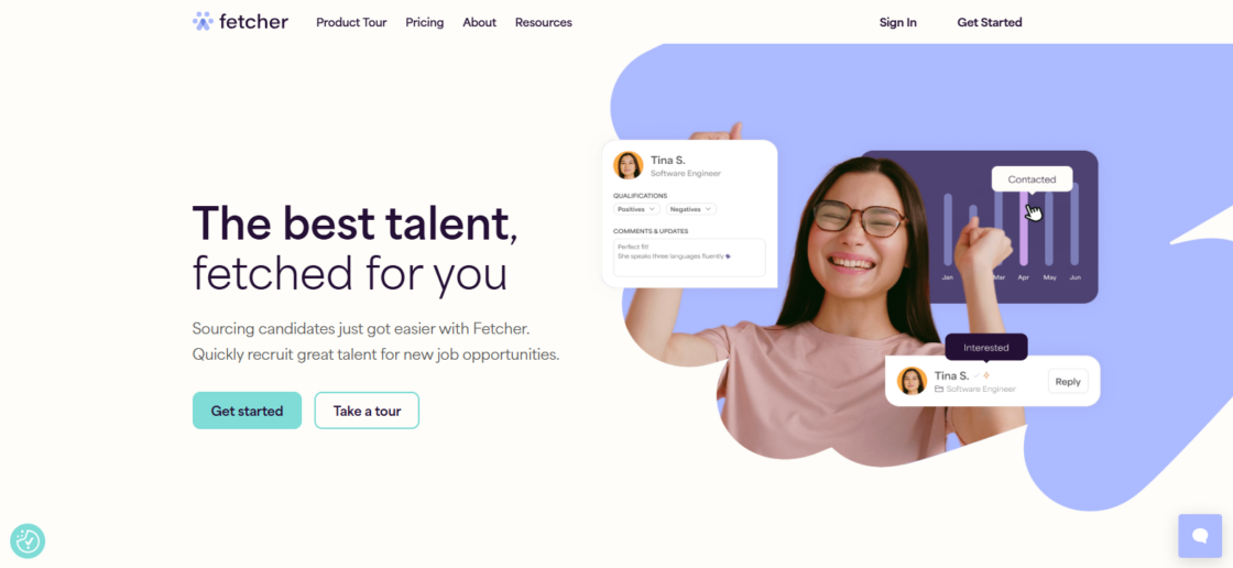 A screenshot of the Fetcher home page with a headline that says "The best talent, fetched for you."
