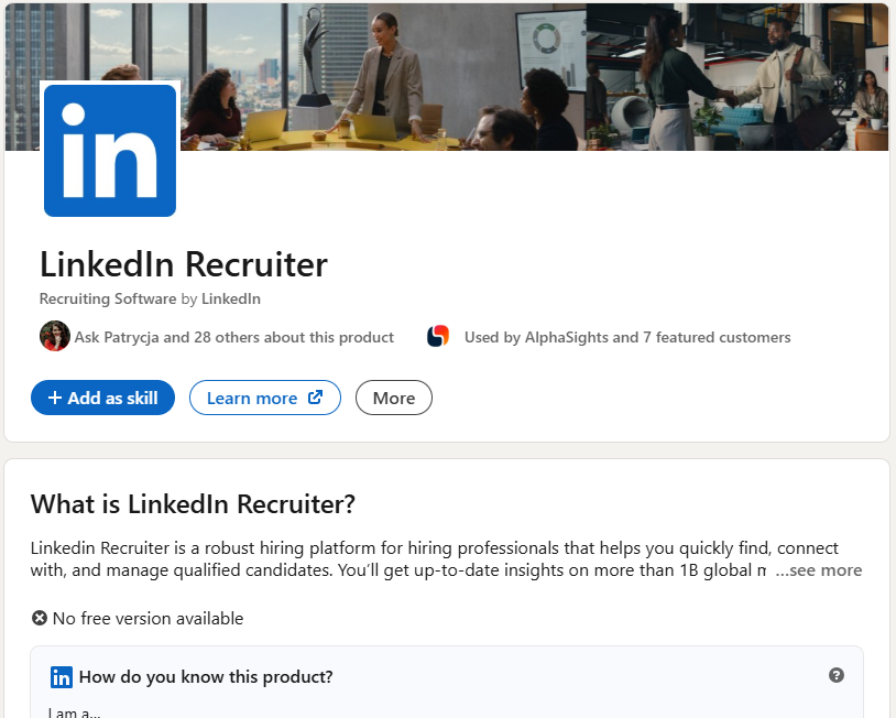 A screenshot of the LinkedIn Recruiter’s LinkedIn profile