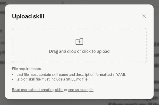upload a skill window How to use Claude Skills: a guide for freelancers and businesses (2026)