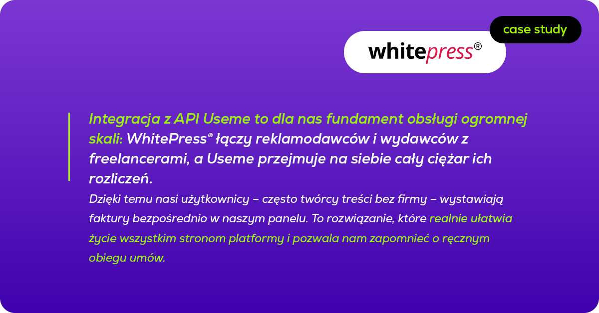 Skalowanie globalnego marketplace bez barier: jak WhitePress® automatyzuje rozliczenia freelancerów dzięki API Useme | Case study