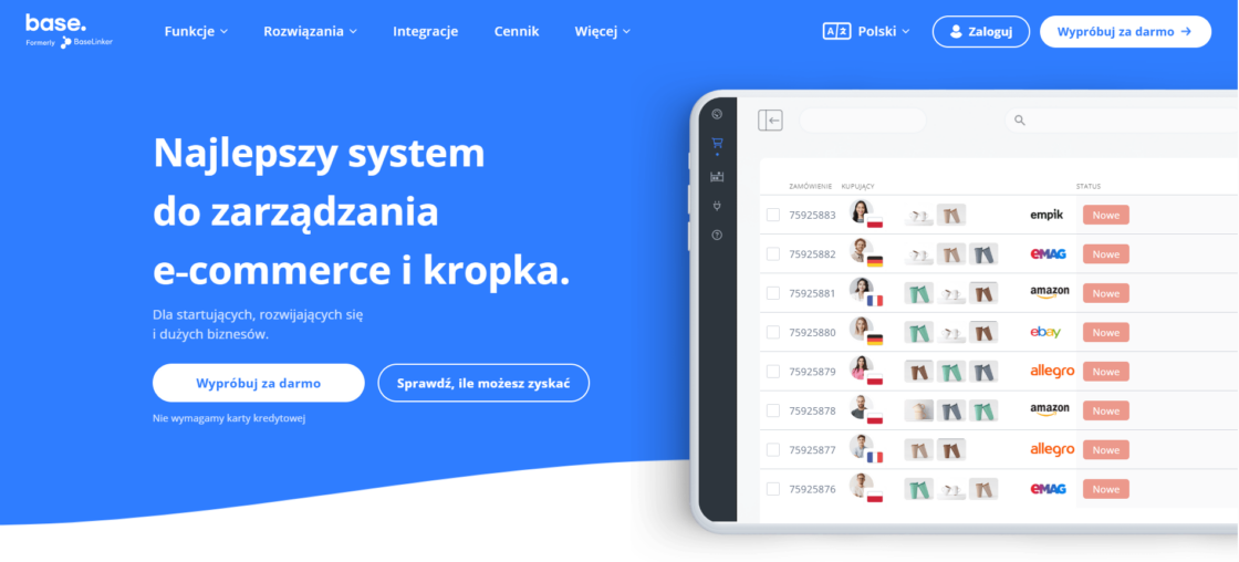 co to jest base baselinker funkcje zalety i scenariusze uzycia systemu do zarzadzania e commerce 1 Co to jest Base (BaseLinker) – funkcje, zalety i scenariusze użycia systemu do zarządzania e-commerce Zrzut ekranu strony głównej Base.com