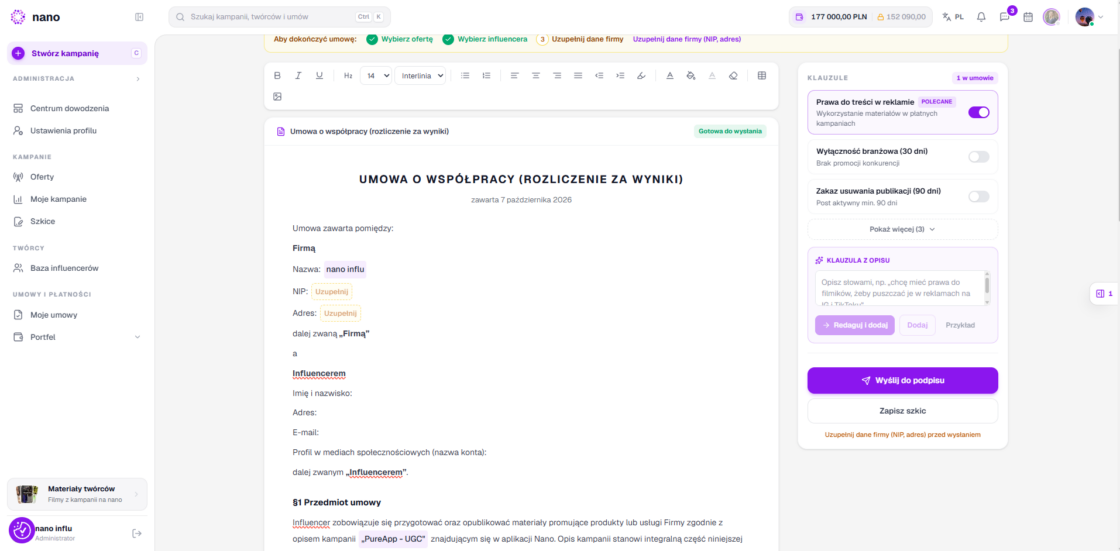 Przekazywanie danych z NanoInflu do Useme Screen z platformy NanoInflu: przekazywanie danych rozliczeniowych twórców do Useme.